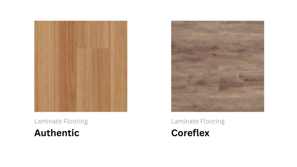 Side-by-side view of Authentic and Coreflex laminate flooring options available in Frankston